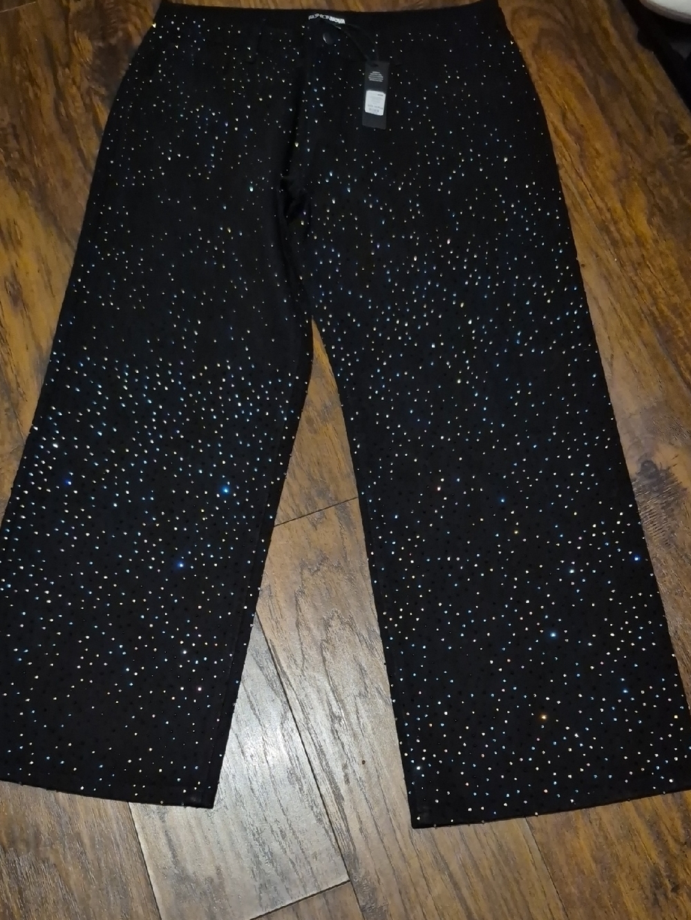 Fashion Nova Black Wide Leg Jeans with Sparkle Studs